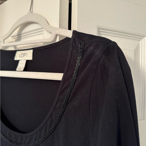 LOFT Black Long Sleeve Beaded Top - Picture 2 of 13